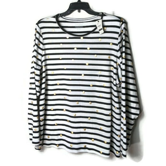 Lane Bryant Tops - Lane Bryant Gold Foil Dot Striped Tee